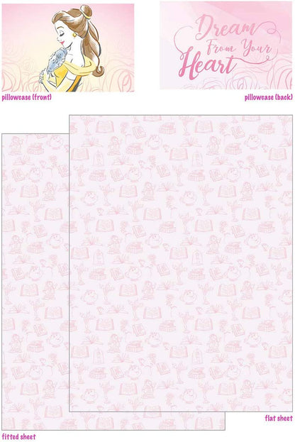 Franco Disney Beauty and The Beast Watercolor Dreams 4 Piece Full Sheet Set