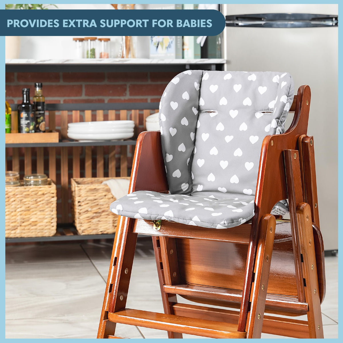Todays Kids Baby High Chair Cover Pad - Wooden High Chair Cushion, High Chair Cover Replacement, Machine Washable & Easy to Install, Hearts Pattern