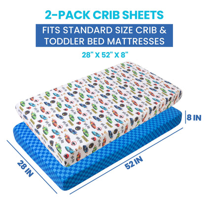 Today's Kids 1-Pack Monster Truck Fitted Baby Crib Sheet Boy - Soft & Breathable Printed Nursery Toddler Bed Sheets for Boys, Elastic Edge with Deep Pockets, Machine Washable, Fits 28" x 52" Mattress