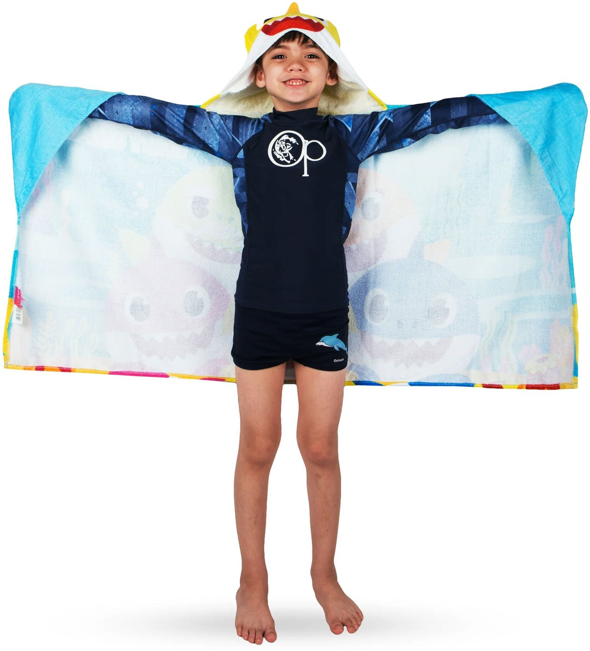 Baby Shark Kids Hooded Towel and Character Loofah Set, Cotton, Blue, Pinkfong