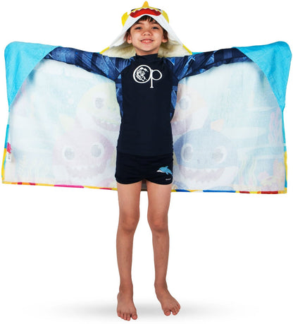 Baby Shark Kids Hooded Towel and Character Loofah Set, Cotton, Blue, Pinkfong