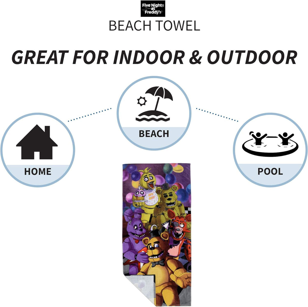 Franco Kids Cotton Beach Towel, 58 in x 28 in, Five Nights at Freddy's