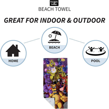 Franco Kids Cotton Beach Towel, 58 in x 28 in, Five Nights at Freddy's