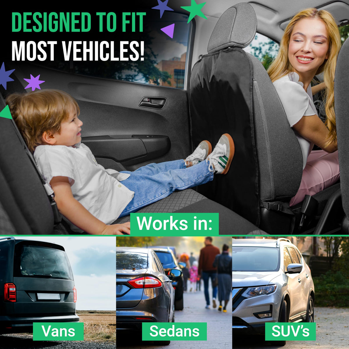 Todays Kids 2 Pack Kick Mats Back Seat Protector - Backseat Car Organizer for Kids, Car Storage Organizer, Back Seat Cars Organizers, Cars Organizers Backs Seats, Travel Accessories