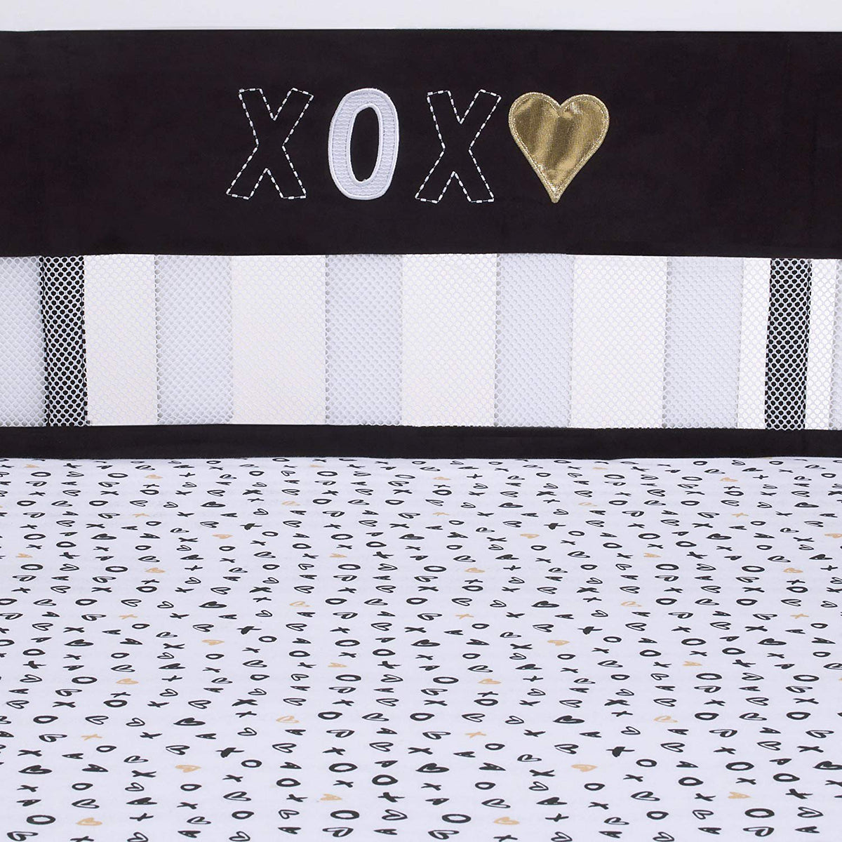 NoJo NoJo - XOXO -Secure-Me Crib Liner, Black, White, Gold