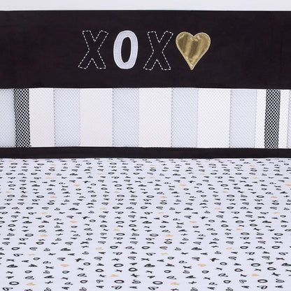 NoJo NoJo - XOXO -Secure-Me Crib Liner, Black, White, Gold