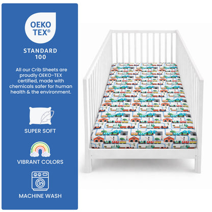 Today's Kids 1-Pack Monster Truck Fitted Baby Crib Sheet Boy - Soft & Breathable Printed Nursery Toddler Bed Sheets for Boys, Elastic Edge with Deep Pockets, Machine Washable, Fits 28" x 52" Mattress