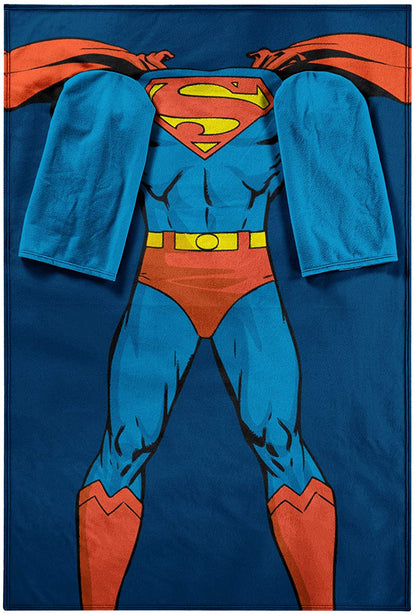 Action Superman Comfy Throw Blanket with Sleeves, Adult-48 x 71 Inches