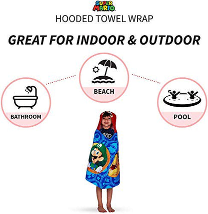 Super Mario Nintendo Hooded Towel Wrap Boys' Blue