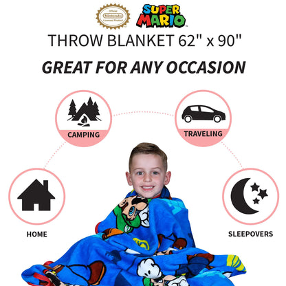Franco Super Mario Soft Plush Throw Blanket, 62" x 90"
