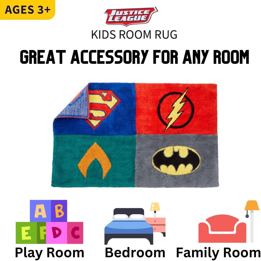 Franco Justice League Kids Room Non Slip Area Rug, 30" x 48" Tufted Cotton