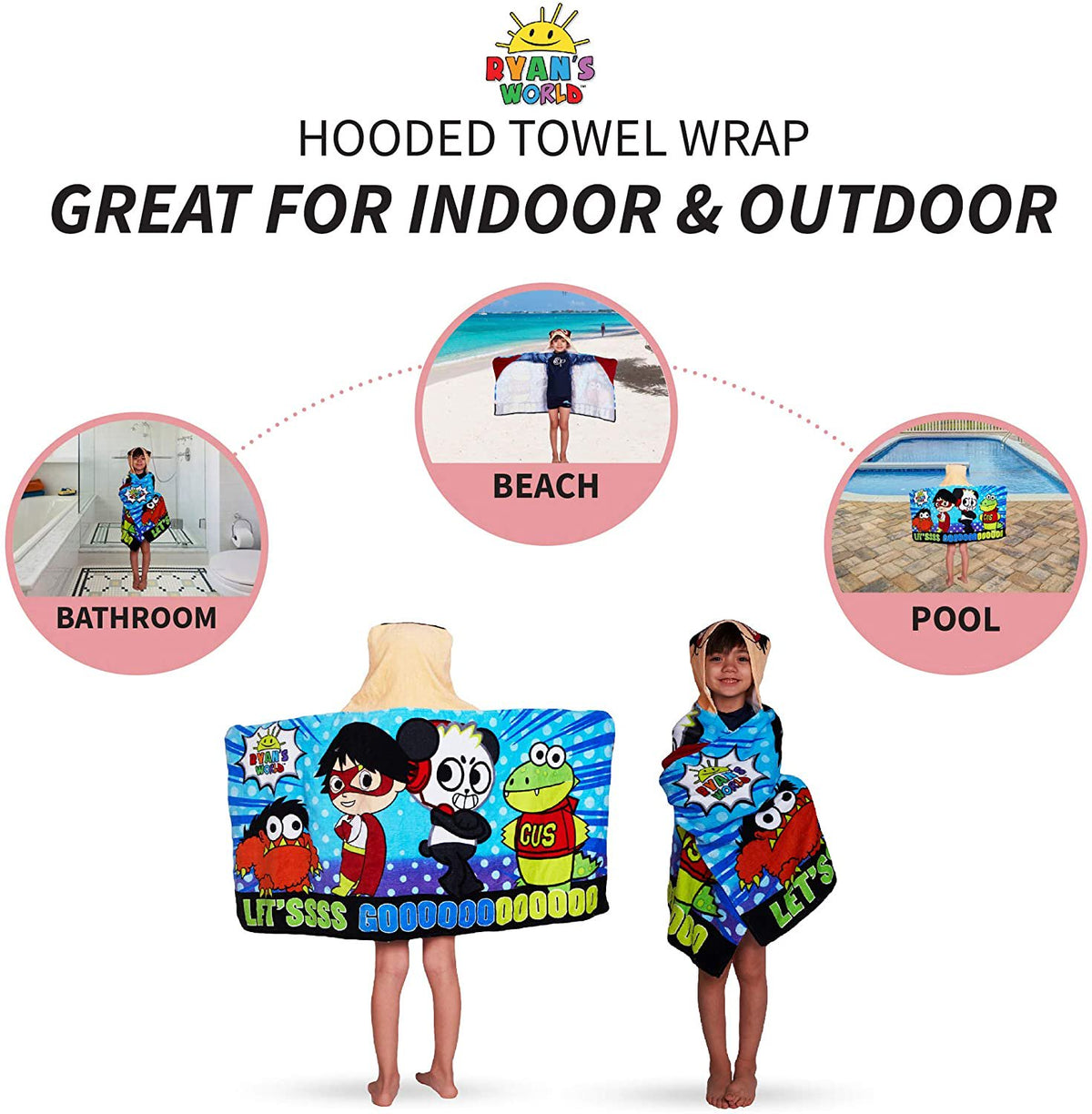 Ryan’s World Cotton Terry Hooded Towel Wrap, 24" x 50"