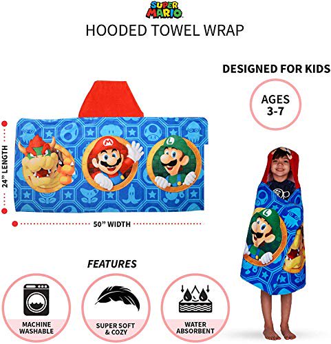 Super Mario Nintendo Hooded Towel Wrap Boys' Blue