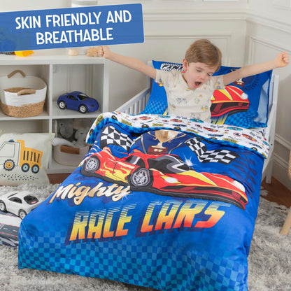 Todays Kids Monster Trucks Toddler Bedding Set for Boys - 4-Piece Toddler Bed Comforter Sets for Boys, Reversible Comforter & Pillowcase, Flat Sheet, Fitted Sheet, Breathable & Super Soft Microfiber