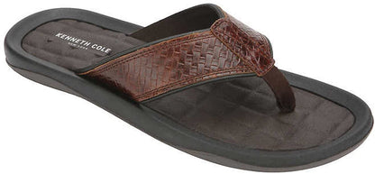 Kenneth Cole New York Men's Leather Flip Flop, Brown/Black, 11 M US
