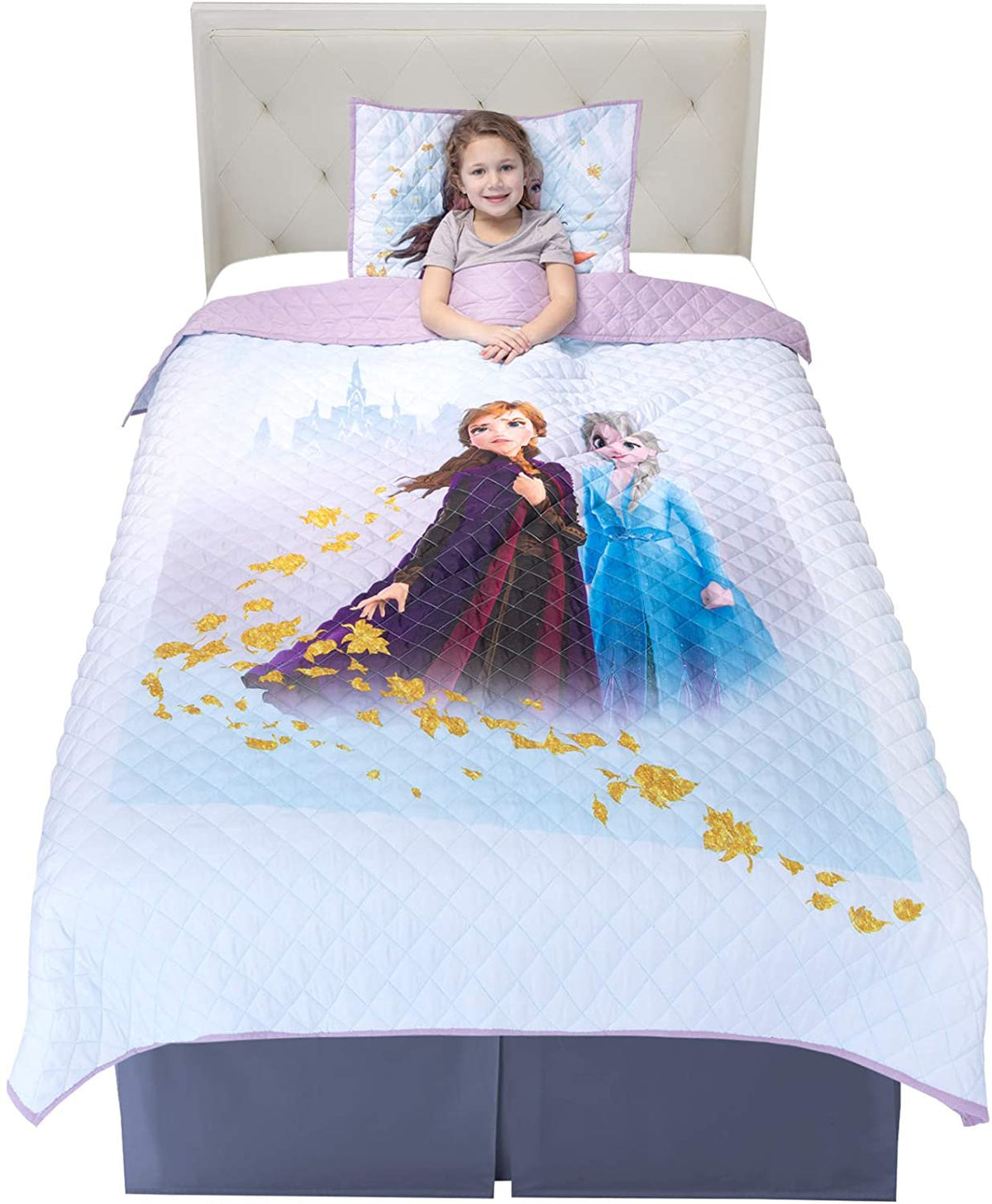 Disney Frozen 2 Soft Microfiber Quilt and Pillow Sham Set, Twin/Full Size 72" x 86"
