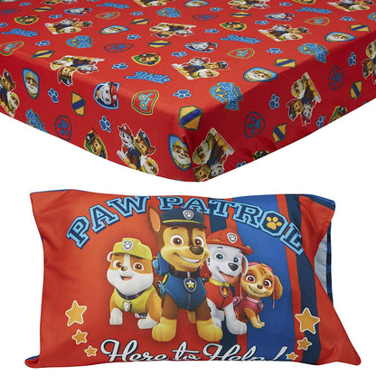 Paw Patrol Toddler Fitted Sheet and Pillow Case Set, Red