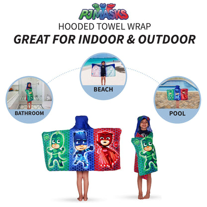 Franco Kids Pj Masks Super Soft Bath/Pool/Beach Soft Cotton Terry Hooded Towel Wrap, 24 in x 50 in, (Officially Licensed Product)
