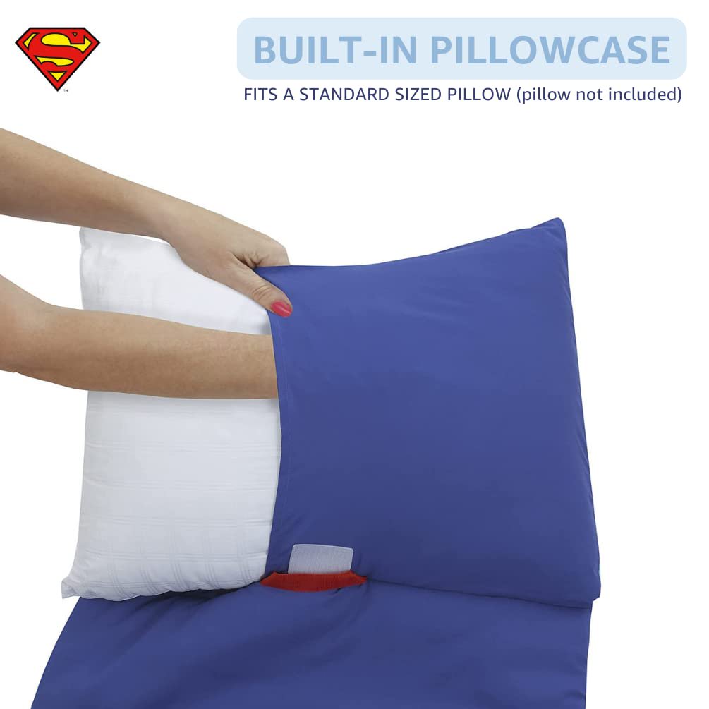 Superman Deluxe Easy Fold Toddler Nap Mat - 26" x 62" Blue and Red Icon, Planets, and Stars