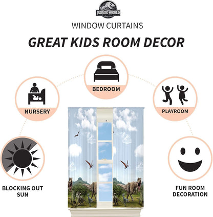 Franco Kids Jurassic World Room Window Curtains Drapes Set, 63 In L X 84 In W