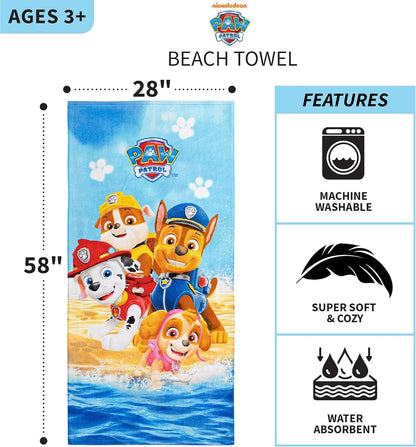 Franco Kids Super Soft Cotton Bath/Pool/Beach Towel, 58 in x 28 in, Paw Patrol