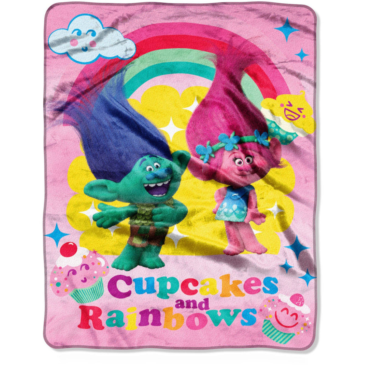 Trolls Cupcakes and Rainbows 46" x 60" Micro Raschel Plush Throw, 1 Each