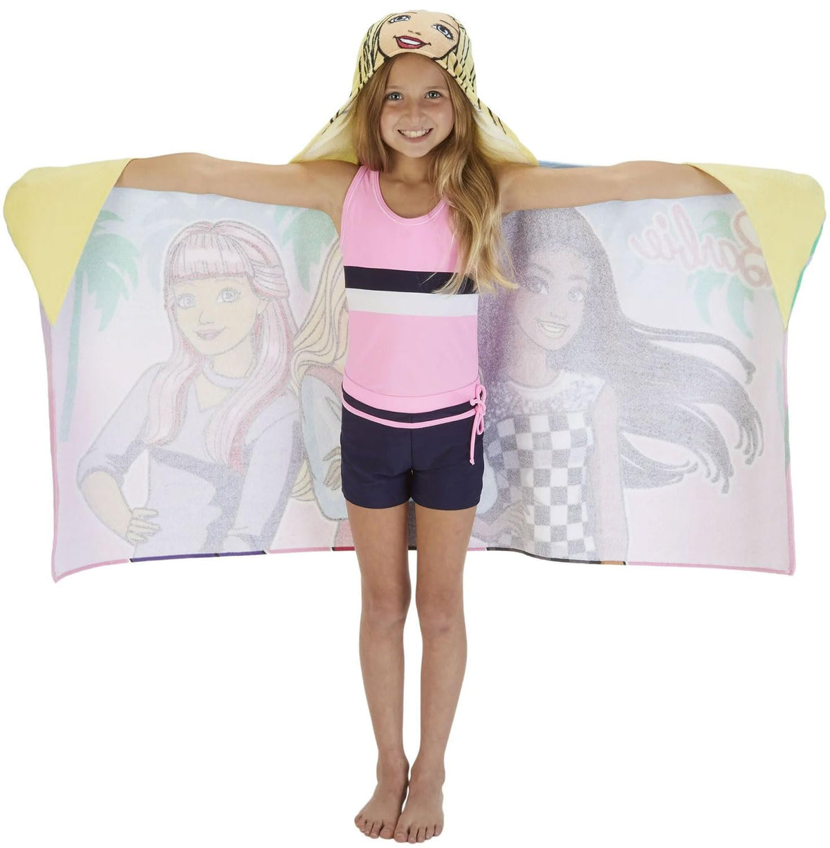 Franco Barbie Kids Hooded Towel, Cotton, Pink, Mattel