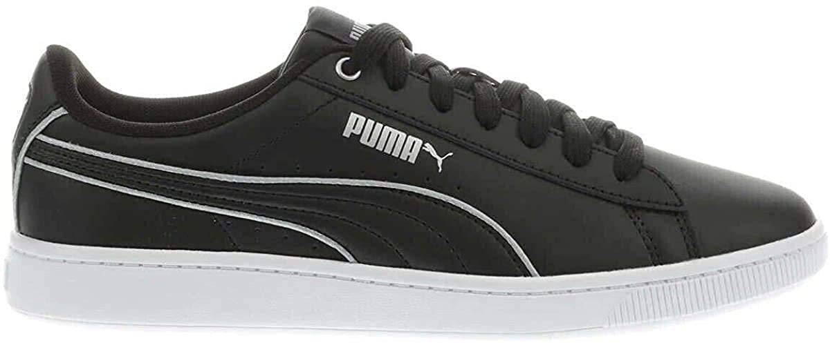 PUMA Womens Vikky V2 Black Silver Leather Sneakers Walking Shoes 9.0