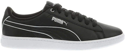 PUMA Womens Vikky V2 Black Silver Leather Sneakers Walking Shoes 9.0