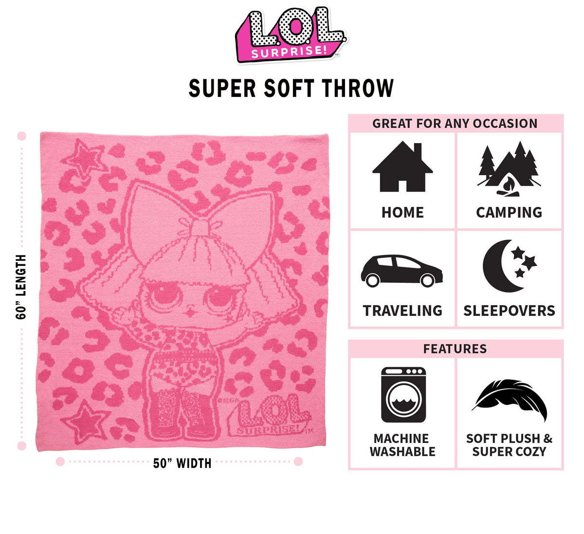 Franco Kids Bedding L.O.L. Surprise Micro Raschel Throw Blanket, 46" x 60"
