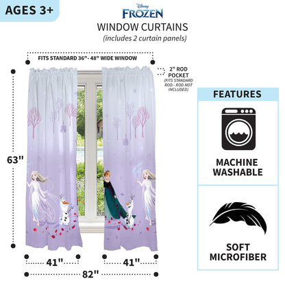 Disney Frozen 2 Kids Room Window Curtain Panels Drapes Set, 82 in x 63 in