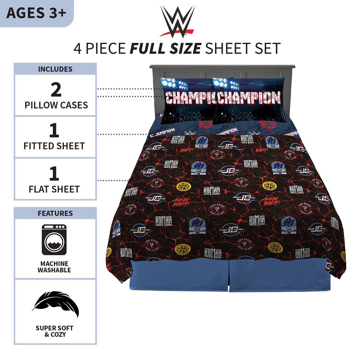 Franco Kids Bedding Soft Microfiber WWE Super Stars Full Size Sheet Set