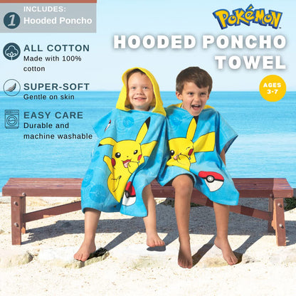 Franco Kids Beach/Pool/Bath/Camping Hooded Towel Poncho 24" X 22", Absorbent Cotton Cover up