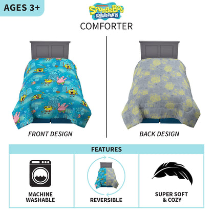 Franco Kids Spongebob Twin/Full Reversible Comforter, Size 72" x 86", Sponge on The Run