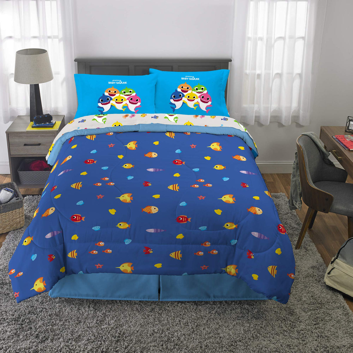Franco Kids Bedding Baby Shark Full Comforter & Sheets 5 Piece Set