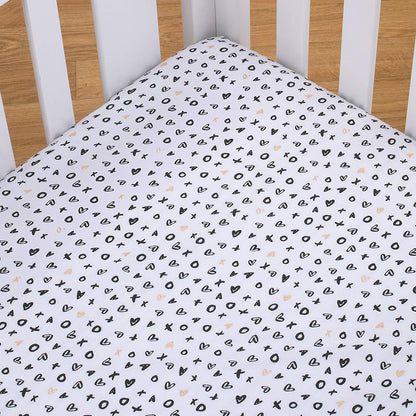 NoJo NoJo - XOXO - Crib Sheet, Black, White, Gold