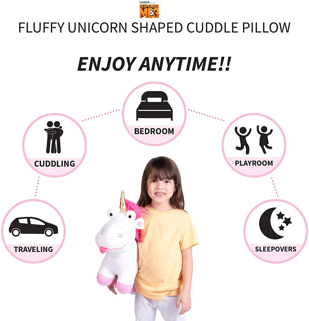 Franco Kids Bedding Soft Plush Cuddle Pillow Buddy, One Size, Fluffy Unicorn
