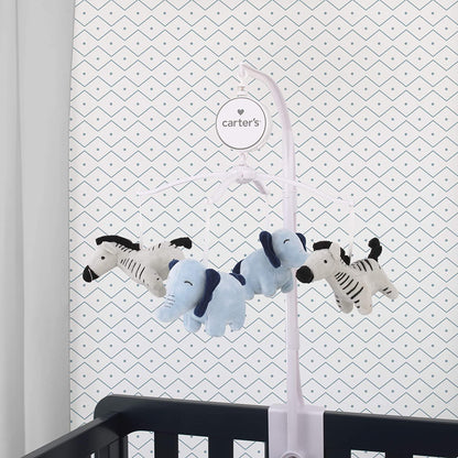 Carter's Safari Party - Musical Mobile with 2 Plush Blue Elephants & 2 Plush Grey & Black Striped Zebras