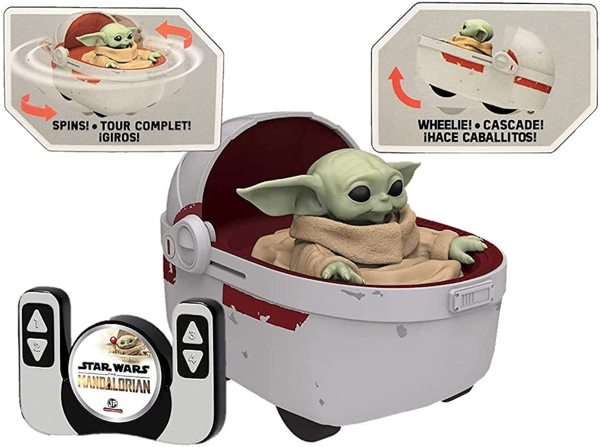 Mandalorian [2021 Upgrade] Star Wars Mandalorian & Grogu Baby Yoda Movie - 9In RC Car with Remote Controller - 2.4 GHz Radio Control (Grogu - Hover Pram), 153900, 9 inches long