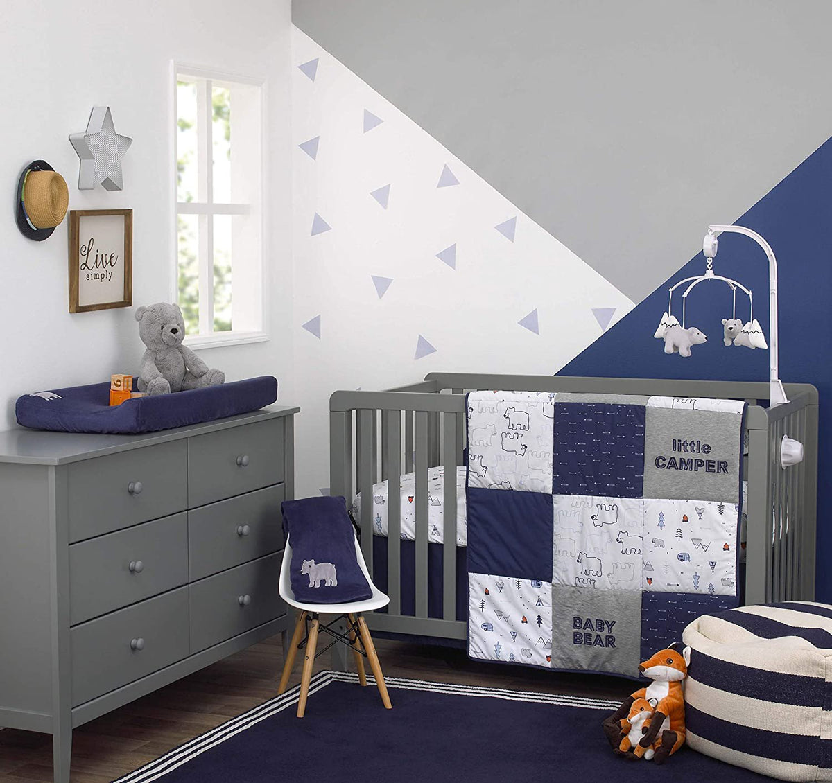 Carter's Explore Baby Bear 4 Piece Crib Bedding Set - Comforter, Cotton Crib Sheet, Dust Ruffle, Changing Pad Cover