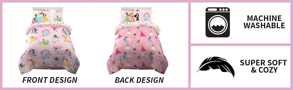 Disney Princess Kids Bedding Twin Comforter & Sheets, 4 Piece Set