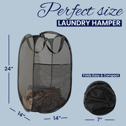Todays Kids Collapsible Mesh Pop-Up Laundry Hamper - Foldable Laundry Basket with Breathable Mesh, Reinforced Handles and Side Pocket