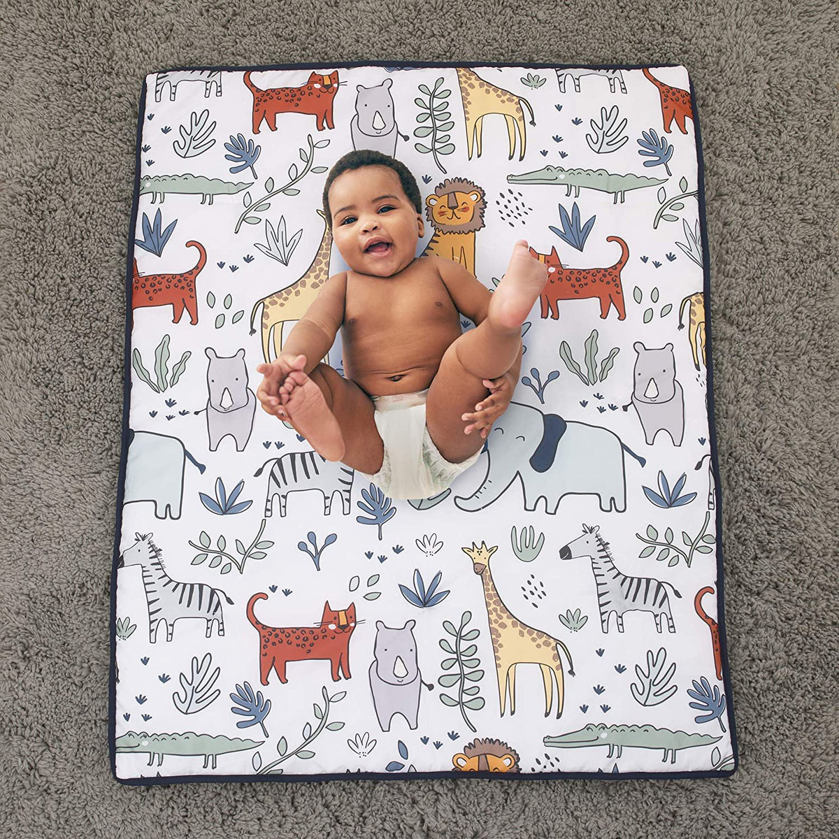 Carter's Safari Party 4 Piece Crib Bedding Set - Comforter, Fitted Sheet, Dust Ruffle & Baby Blanket