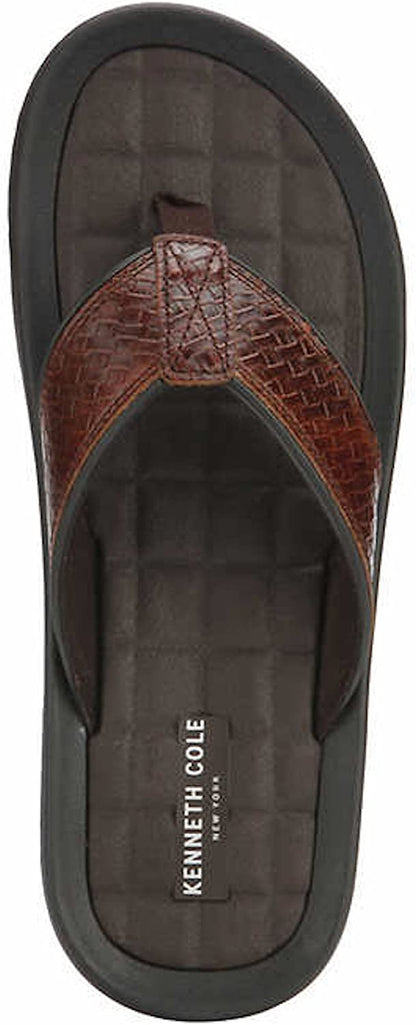 Kenneth Cole New York Men's Leather Flip Flop, Brown/Black, 11 M US