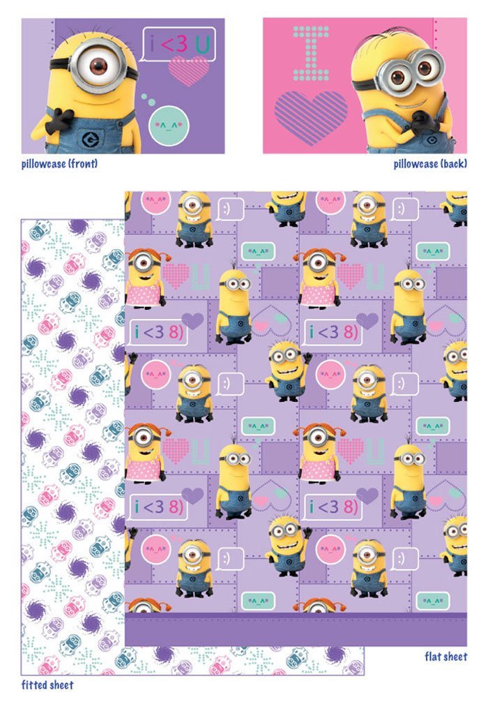 Universal Despicable Me Minions Bed Sheet Set Pink Way 2 Cute Bedding Accessories