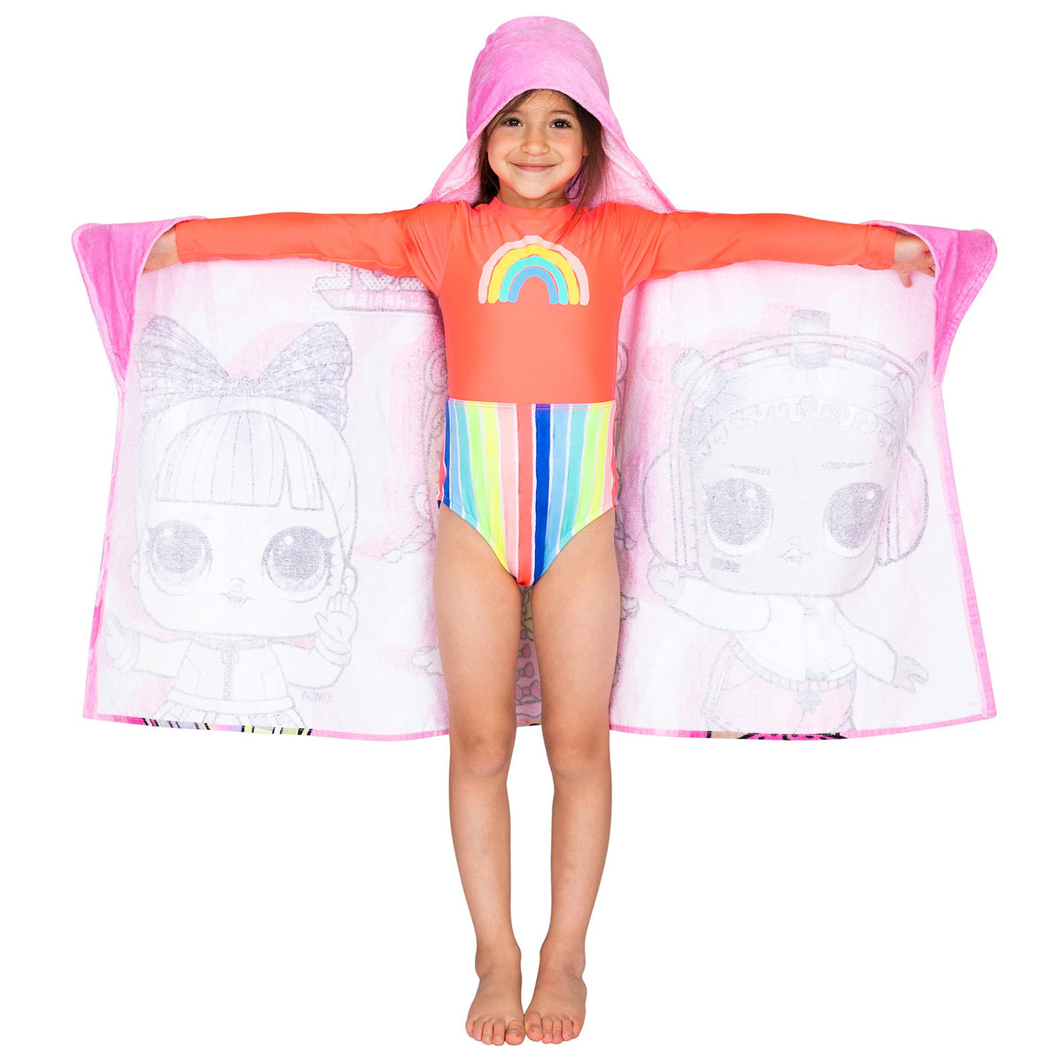 LOL Surprise Kids Bath & Beach Soft Cotton Terry Hooded Towel Wrap, 24 in x 50 in