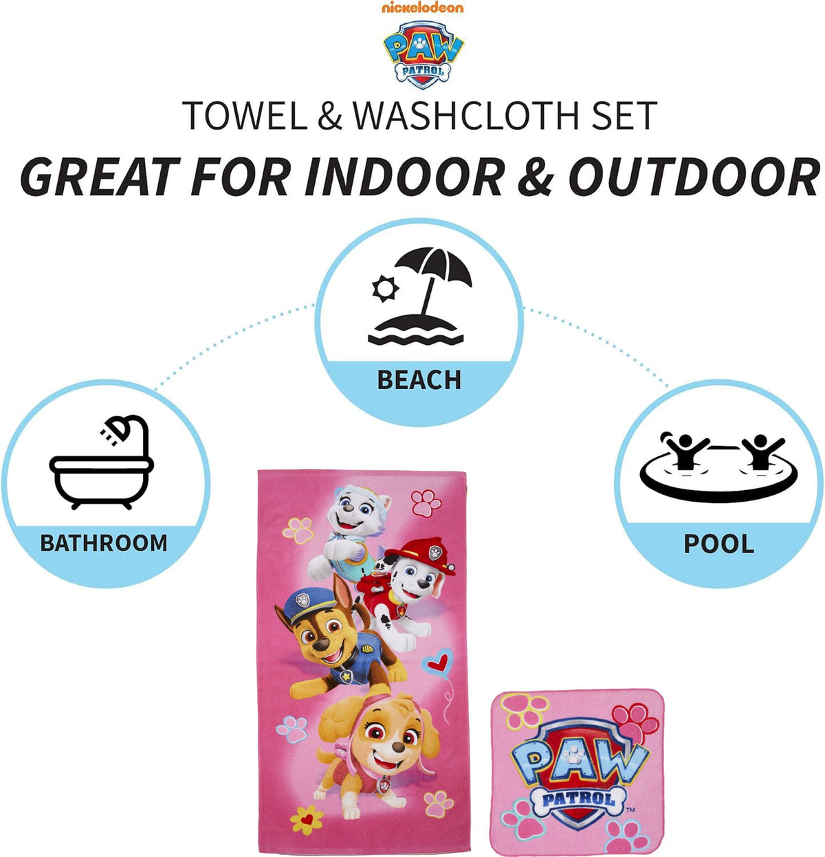 Paw Patrol Skye Girls Cotton 2 Piece Towel and Washcloth Set