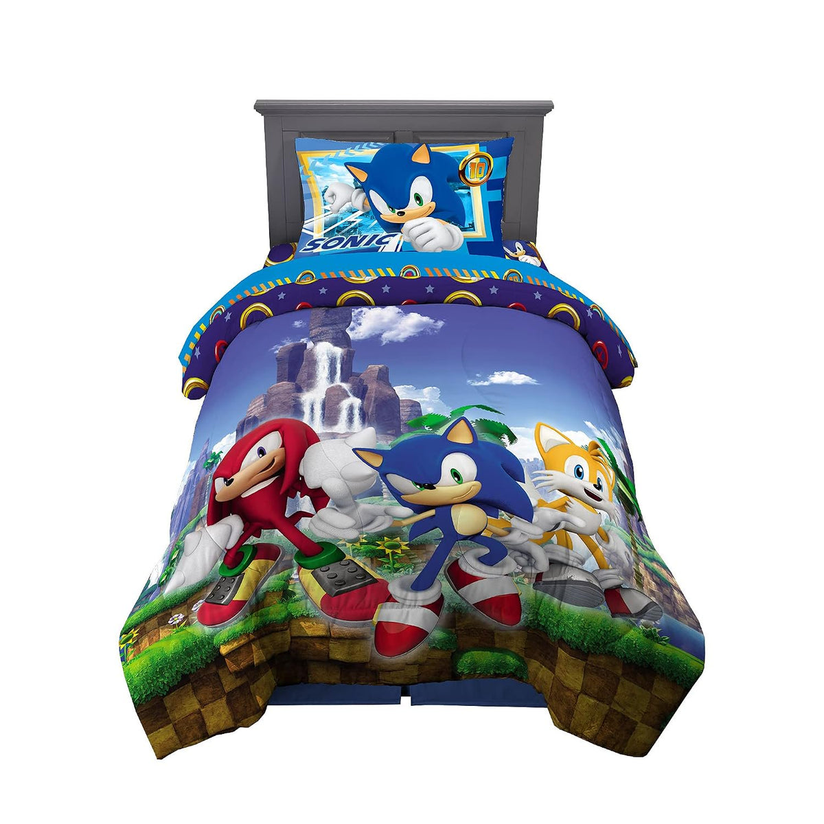 Franco Kids Sonic The Hedgehog, Anime Twin Comforter and Sheets, 4 Piece Set