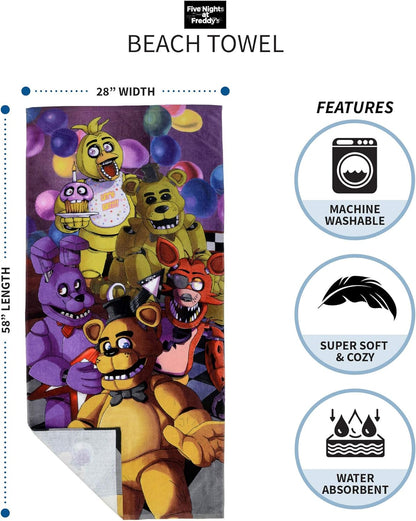 Franco Kids Cotton Beach Towel, 58 in x 28 in, Five Nights at Freddy's