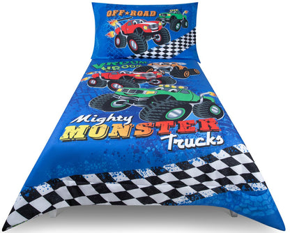 Todays Kids Monster Trucks Toddler Bedding Set for Boys - 4-Piece Toddler Bed Comforter Sets for Boys, Reversible Comforter & Pillowcase, Flat Sheet, Fitted Sheet, Breathable & Super Soft Microfiber